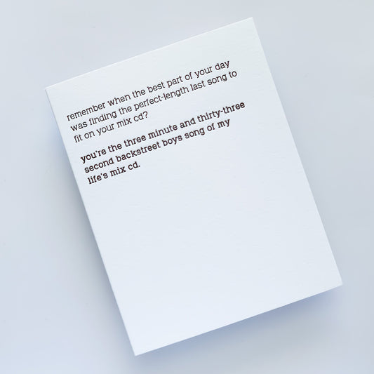Perfect-Length Backstreet Boys Song Letterpress Card image 1