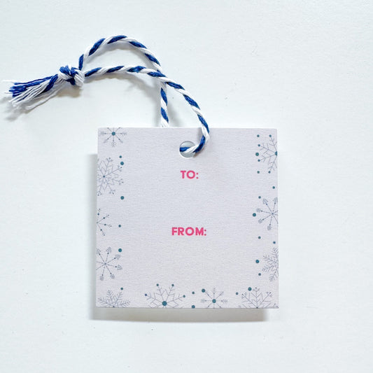 Grey and Pink Snowflake gift tag